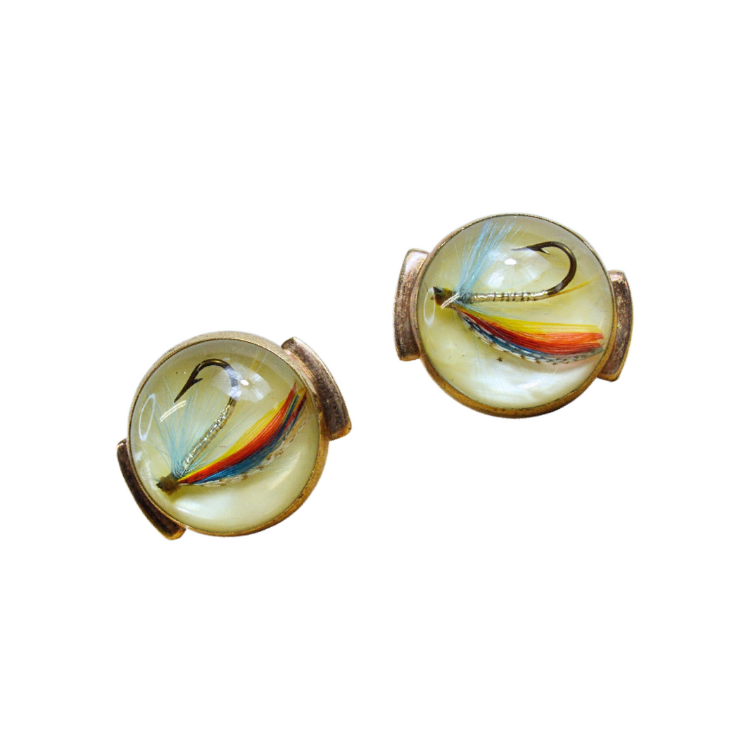 Vintage Krementz Gold Plated Lucite Fish Hook Cufflinks | 1950s