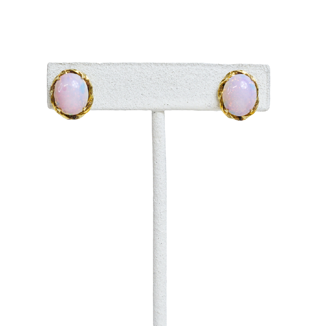 Vintage Aurora Opal Screw-Back Stud Earrings in 14k Gold Setting | 1960s