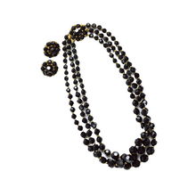 Load image into Gallery viewer, Vintage Marvella Black Glass Beaded Necklace with Matching Clip-on Earrings | 1960s
