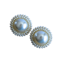 Load image into Gallery viewer, Vintage 1980s Large Circular Pearl Statement Earrings with Pearl Bead Border
