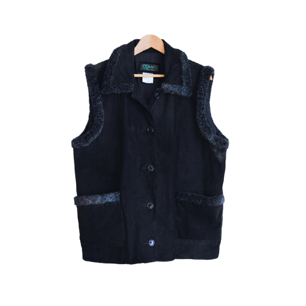 Leather Vest with Faux Fur Trim | XL