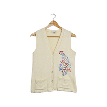 Load image into Gallery viewer, Up-cycled Hand Embroidered Vintage Wool Vest with Pastel Floral Embroidery | Small
