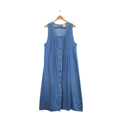 Vintage 1990s Pleated Denim Tie Back Dress