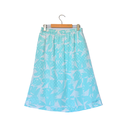 Vintage 1980s Bright Blue Satin Geometric Print Maxi Skirt