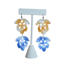 Load image into Gallery viewer, Up-cycled Blue and Yellow Crocheted Floral Dangle Earrings
