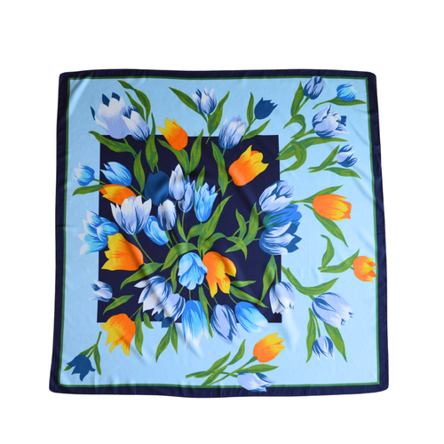 Vintage Blue and Yellow Tulip Square Scarf