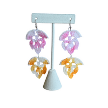 Load image into Gallery viewer, Up-cycled Handcrafted Pink and Yellow Floral Doily Dangle Earrings
