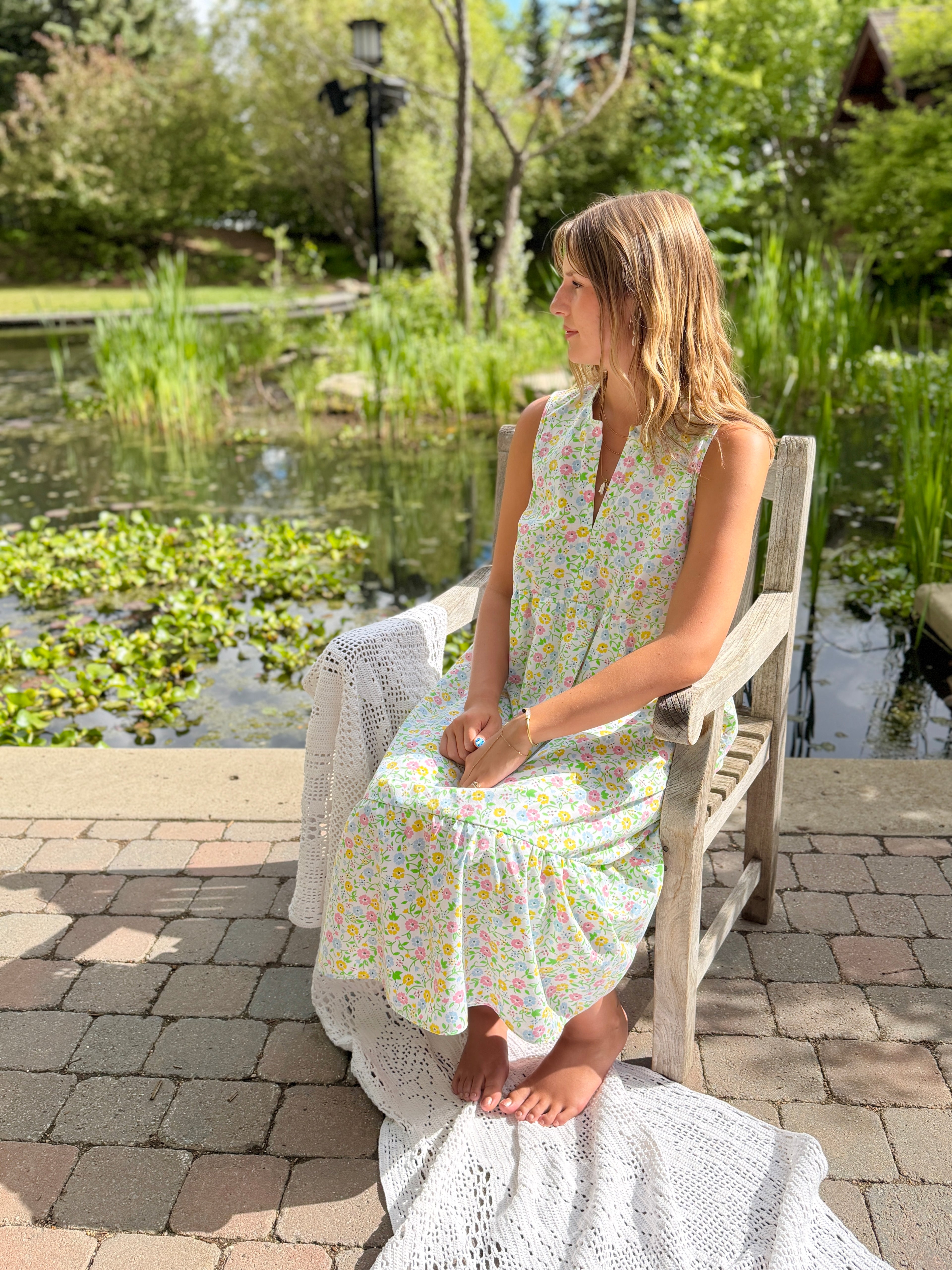 Recycled Pop of Floral Ruffled Midi Play Dress | Medium