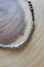 Load image into Gallery viewer, Up-cycled Silver Blue and Red Short Beaded Necklace
