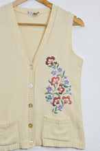 Load image into Gallery viewer, Up-cycled Hand Embroidered Vintage Wool Vest with Pastel Floral Embroidery | S
