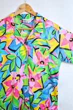 Load image into Gallery viewer, Neon Floral Short Sleeve Resort Shirt Blouse | 1980s-1990s| Medium
