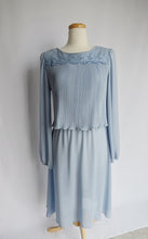 Load image into Gallery viewer, Powder Blue Ruffle Dress with Lace Embroidered Collar | S-M
