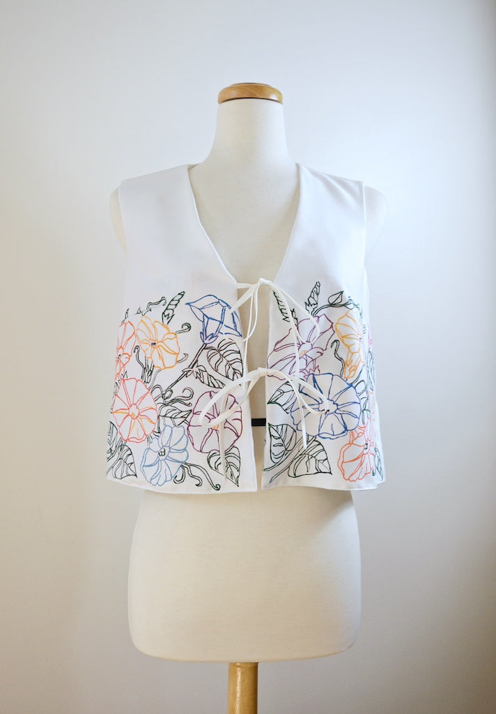 Up-cycled Handcrafted Vintage Tie-Front Floral Vest | Small