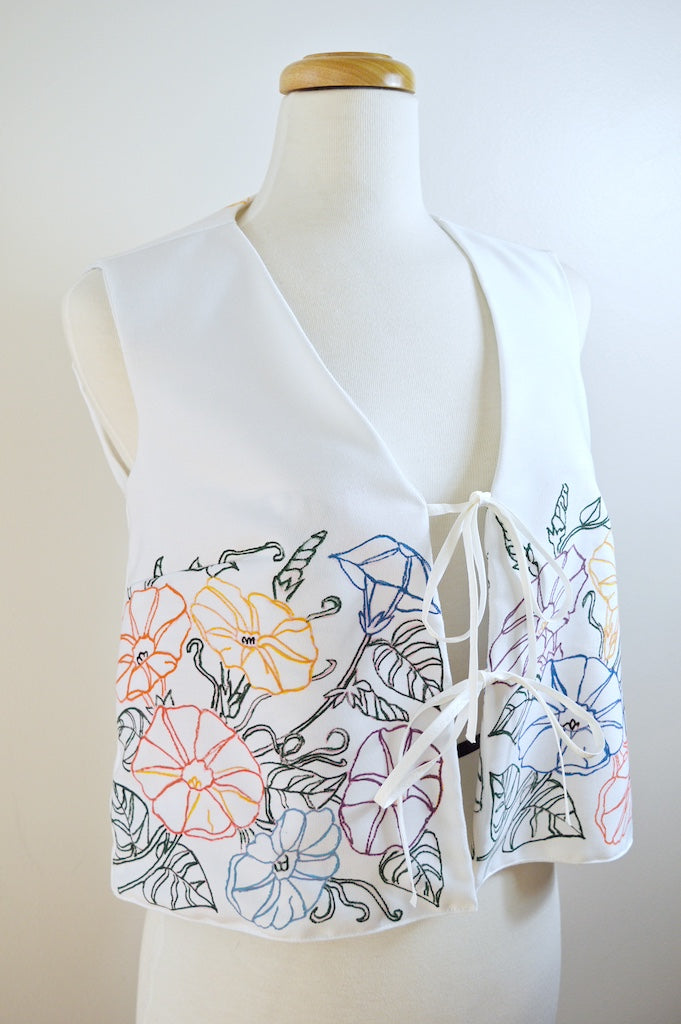 Up-cycled Handcrafted Vintage Tie-Front Floral Vest | Small