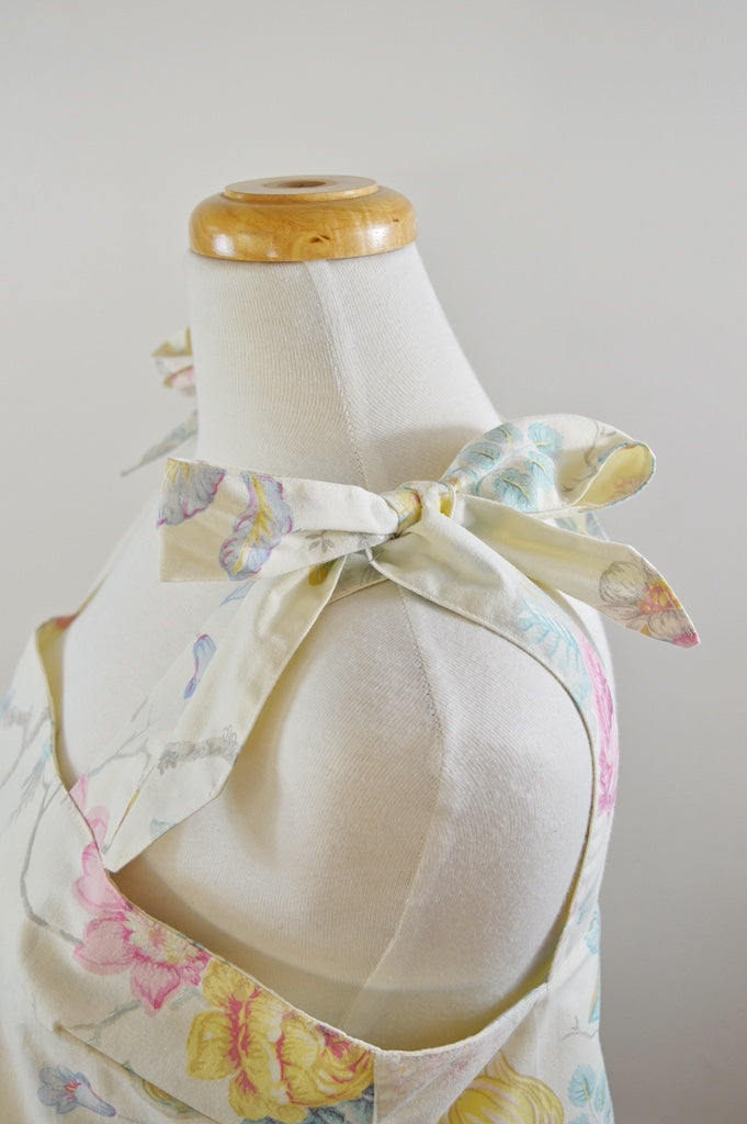 Up-cycled Pastel Floral Bow Shoulder Cropped Tank | Large