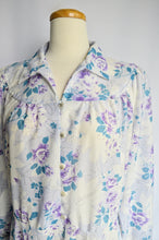 Load image into Gallery viewer, Blue Purple and White Floral Belted Shirtdress | 1970s | L
