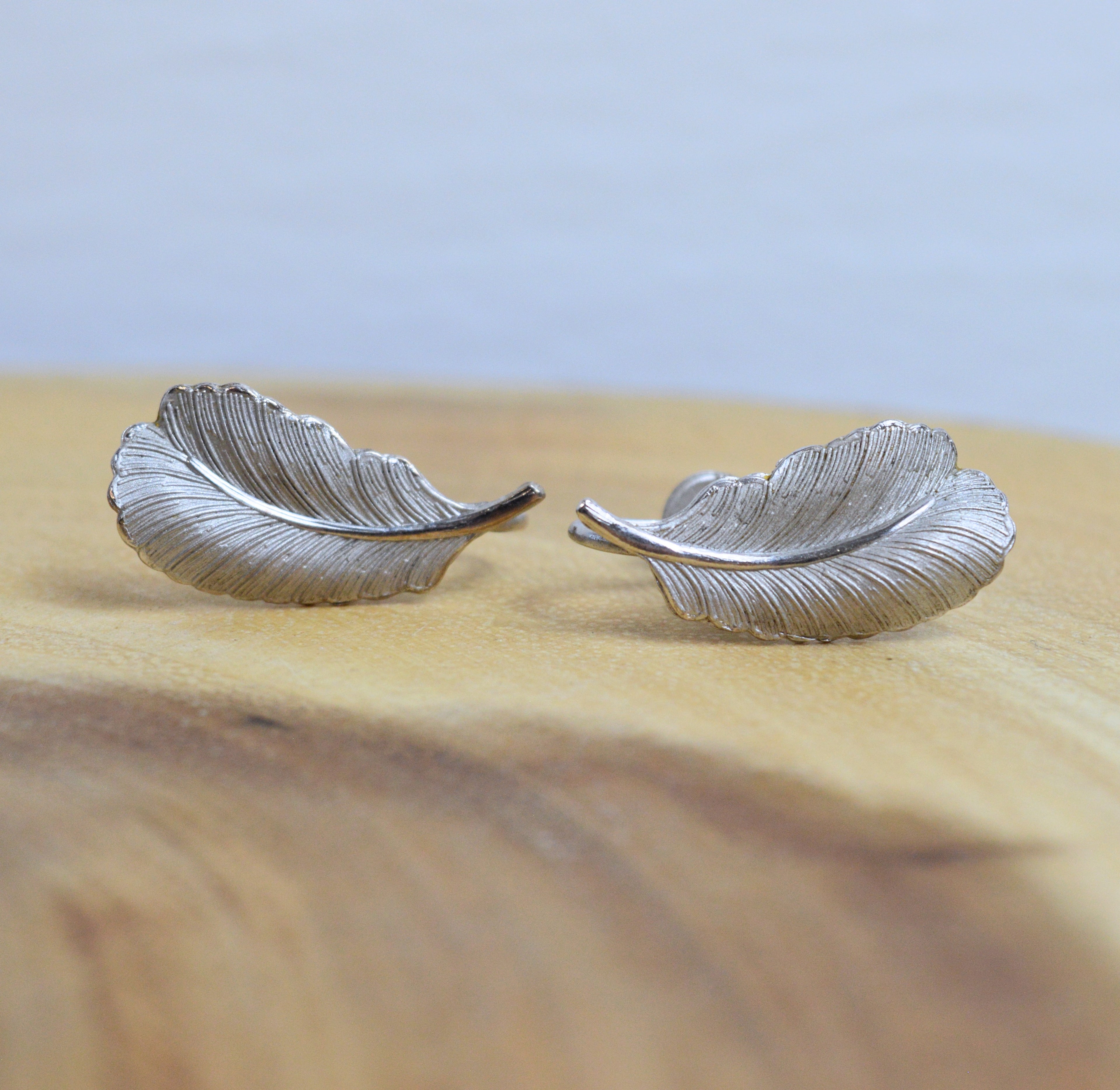 Vintage Bond and Boyd Sterling Silver Feather Screw-Back Earrings | 1950s