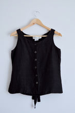 Load image into Gallery viewer, Vintage 1990s Black Linen Blend Tie Back Sleeveless Blouse
