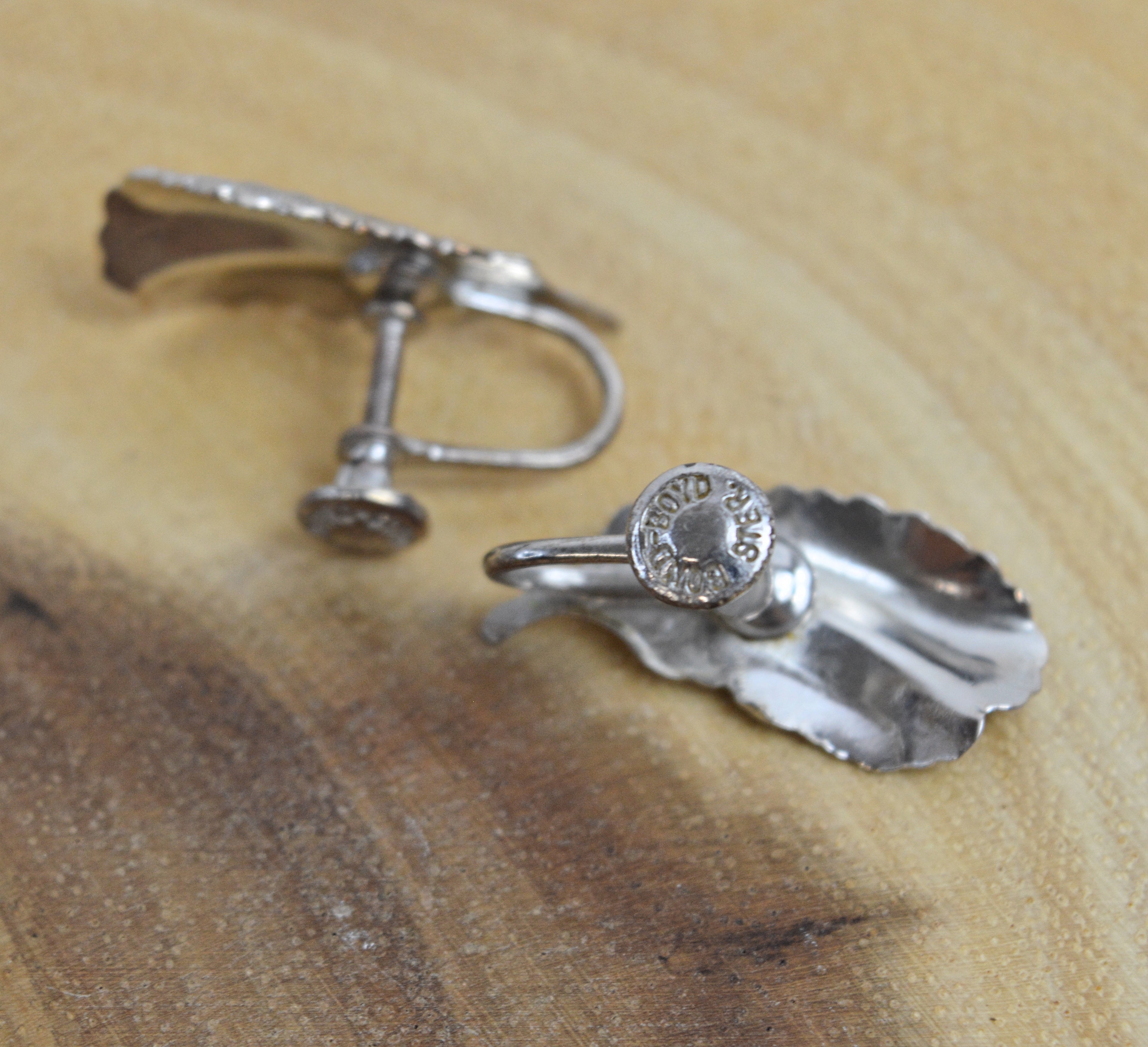 Vintage Bond and Boyd Sterling Silver Feather Screw-Back Earrings | 1950s