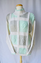 Load image into Gallery viewer, Teal and Gray Patchwork Knit Turtleneck Sweater | Medium-Large
