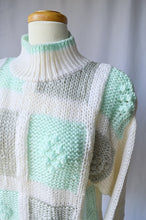 Load image into Gallery viewer, Teal and Gray Patchwork Knit Turtleneck Sweater | Medium-Large
