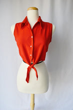 Load image into Gallery viewer, Cherry Red Collared Sleeveless Tie Front Blouse | Extra-Small
