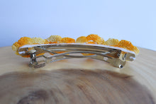 Load image into Gallery viewer, Up-cycled Yellow Floral Doily Hair Clip with Pearl Bead Inlay
