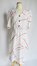 Load image into Gallery viewer, White Poplin Dress with Red and Black Geometric Print | 1980s | Small-Medium
