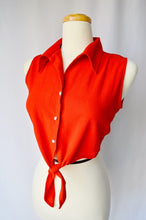 Load image into Gallery viewer, Cherry Red Collared Sleeveless Tie Front Blouse | Extra-Small
