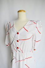 Load image into Gallery viewer, White Poplin Dress with Red and Black Geometric Print | 1980s | Small-Medium
