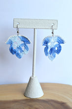 Load image into Gallery viewer, Up-cycled Blue Floral Doily Dangle Earrings
