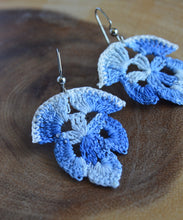 Load image into Gallery viewer, Up-cycled Blue Floral Doily Dangle Earrings
