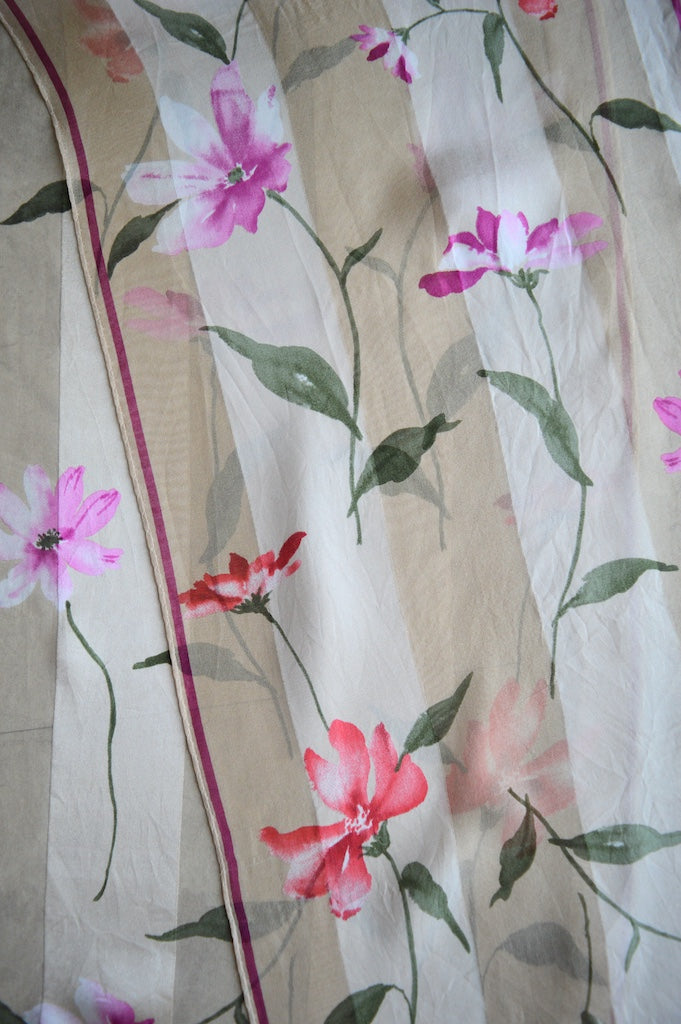 Beige, Pink and Red Floral Silk Scarf