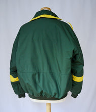 Load image into Gallery viewer, Men&#39;s Tri-line Exspressways Green and Yellow Winter Bomber Coat | Large
