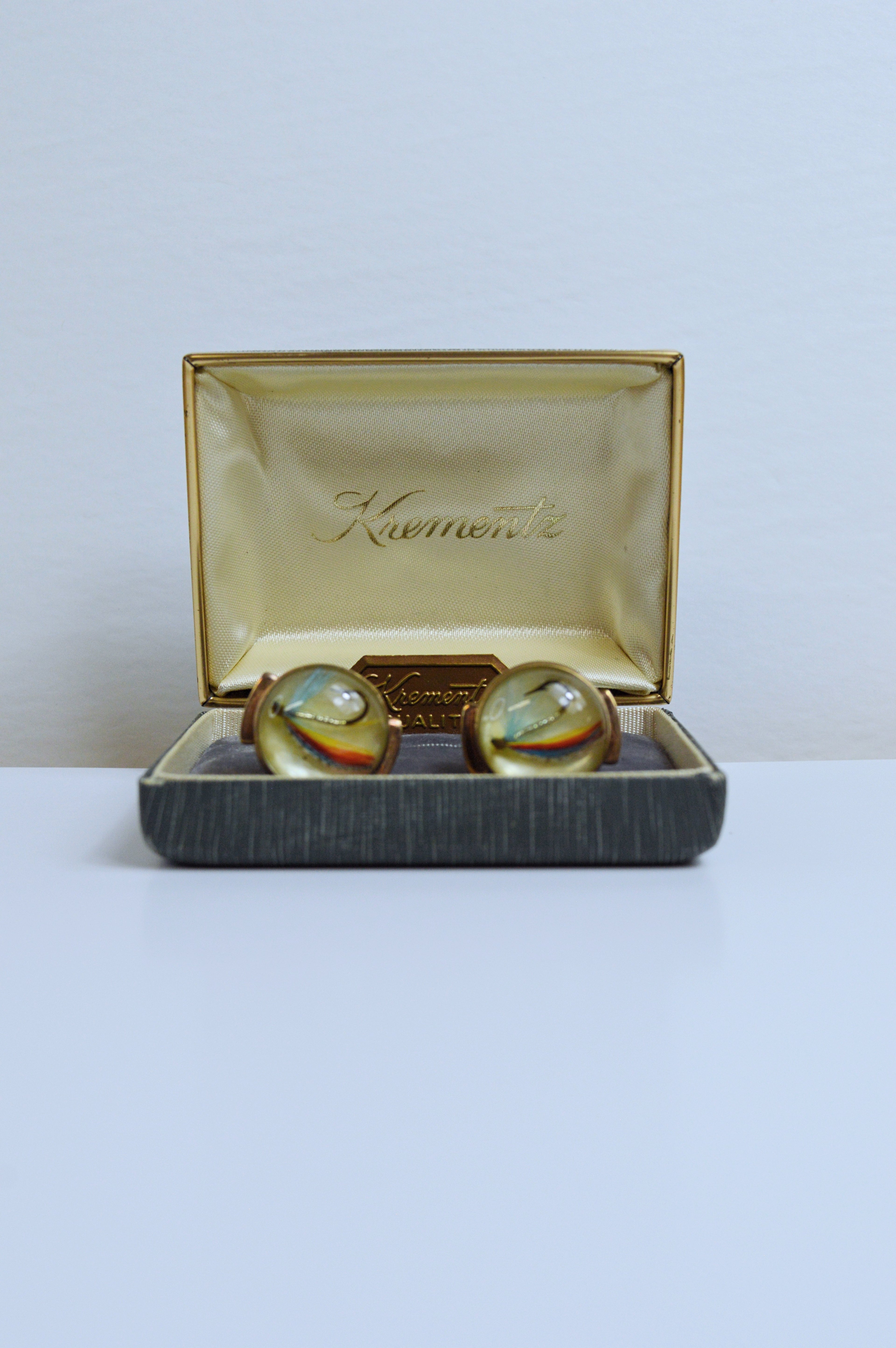 Vintage Krementz Gold Plated Lucite Fish Hook Cufflinks | 1950s