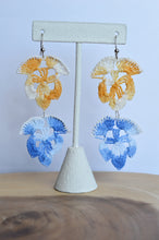 Load image into Gallery viewer, Up-cycled Blue and Yellow Crocheted Floral Dangle Earrings
