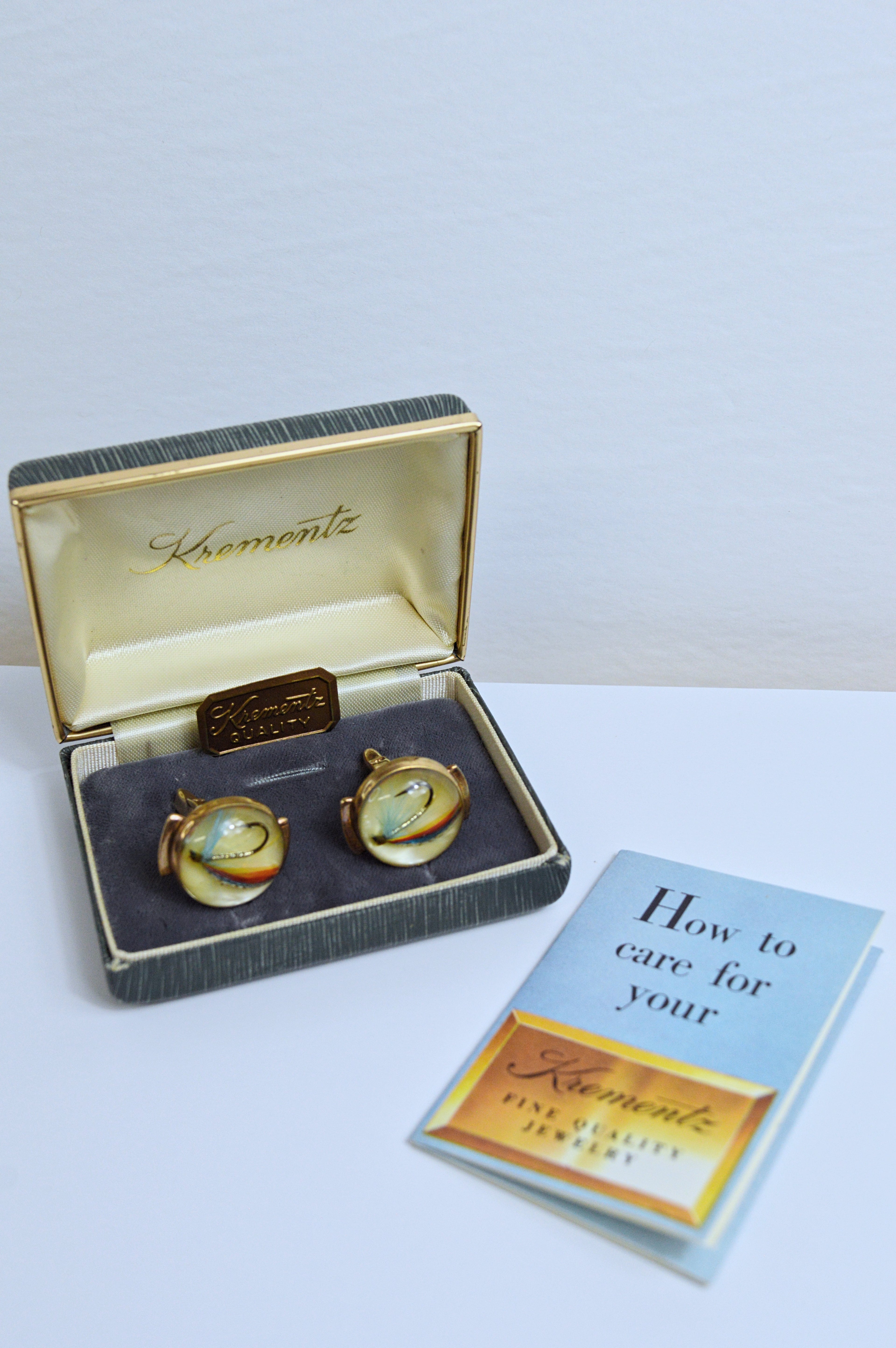 Vintage Krementz Gold Plated Lucite Fish Hook Cufflinks | 1950s
