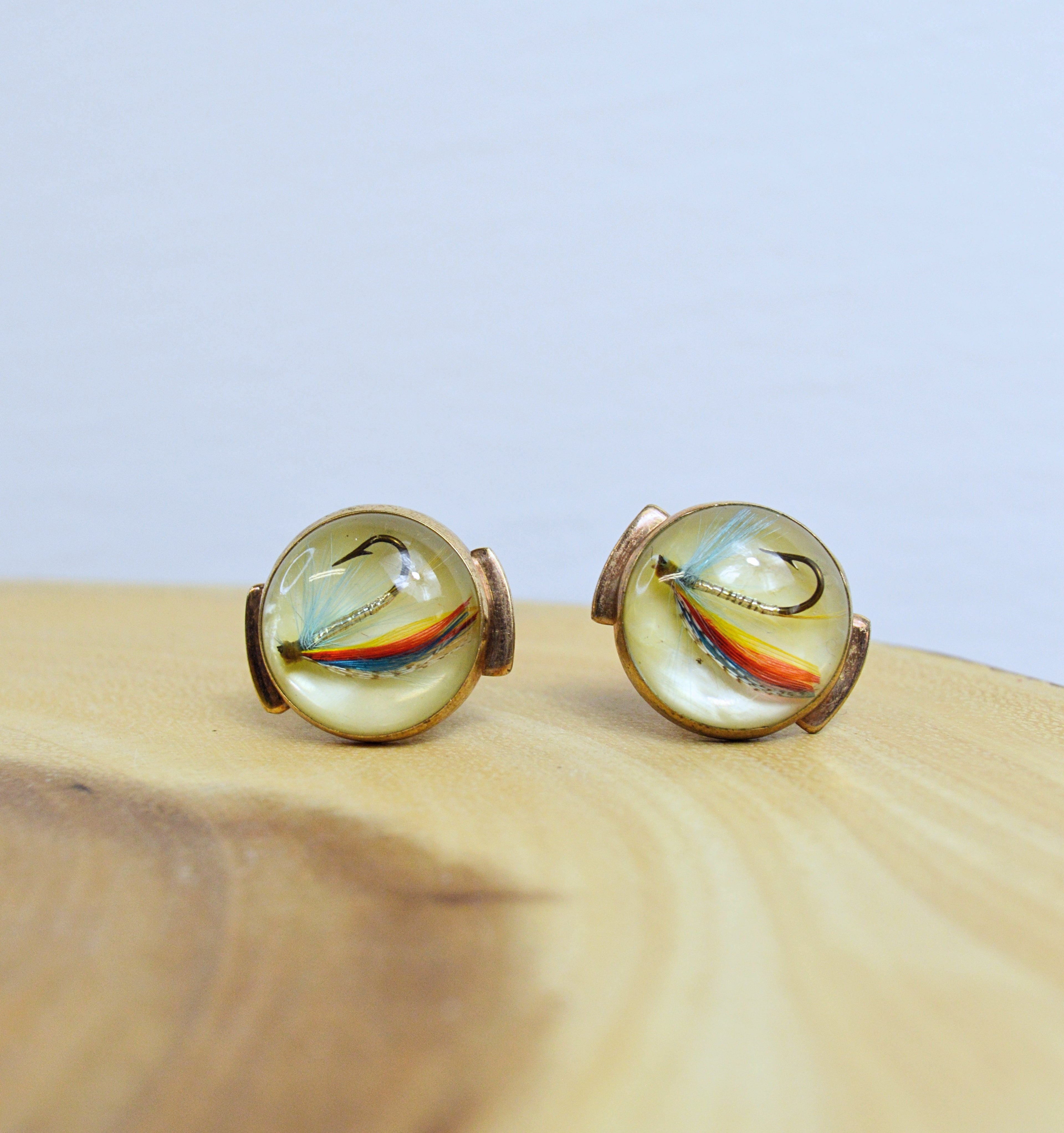 Vintage Krementz Gold Plated Lucite Fish Hook Cufflinks | 1950s
