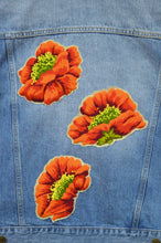 Load image into Gallery viewer, Upcycled Denim Jacket with Wool Poppy Motif | L
