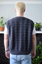 Load image into Gallery viewer, Men&#39;s Black Purple and Green V-neck Geometric Knit Vest | L-XL
