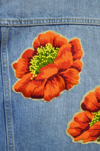 Load image into Gallery viewer, Upcycled Denim Jacket with Wool Poppy Motif | L
