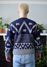 Load image into Gallery viewer, Men&#39;s Navy and Grey Wool Blend Geometric Sweater | M
