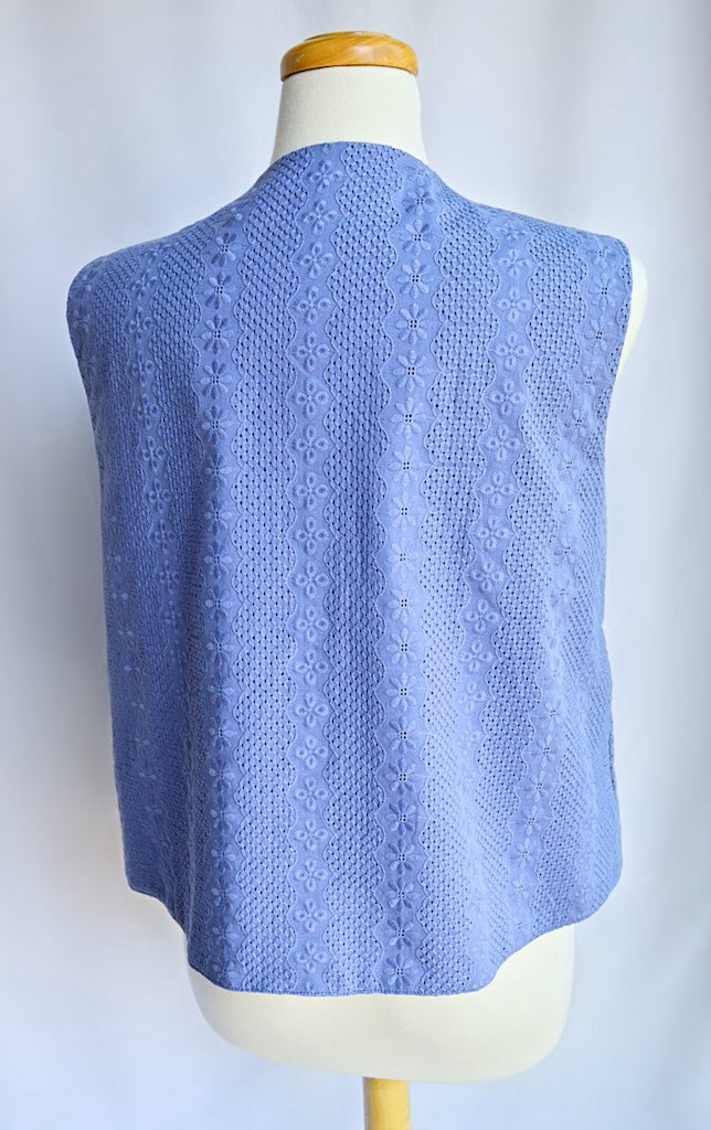 Up-cycled Periwinkle Blue Floral Eyelet Tie-Front Vest | Large / Extra-Large