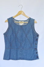 Load image into Gallery viewer, Vintage 1990s Diamond Stitched Sleeveless Denim Blouse
