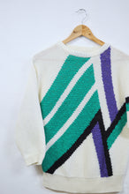 Load image into Gallery viewer, Retro Green/Purple/Black Geometric Print Sweater | L
