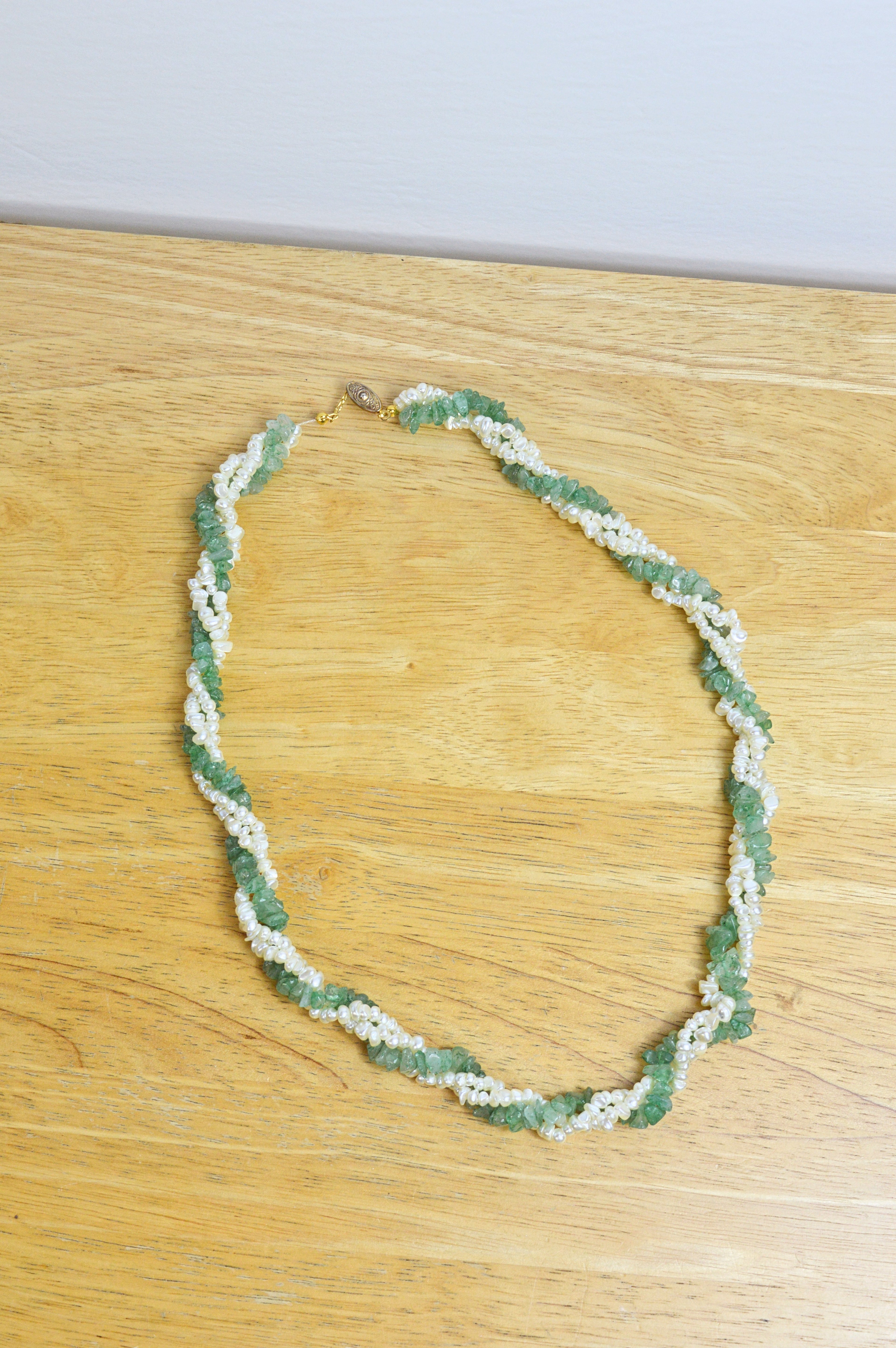 Vintage Hawaiian Pearl and Jade Twisted Bead Statement Necklace | 1960s