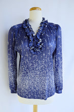 Load image into Gallery viewer, Blue Ruffled Neck Pleated Floral Blouse | M
