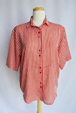 Load image into Gallery viewer, Red and White Striped Short Sleeve Blouse | Large / Extra-Large
