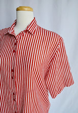 Load image into Gallery viewer, Red and White Striped Short Sleeve Blouse | Large / Extra-Large
