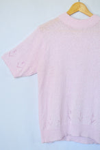 Load image into Gallery viewer, Baby Pink Boucle Turtleneck Sweater with Lace Knit Detail | M
